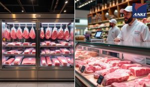 Difference between service and self-service meat display counter