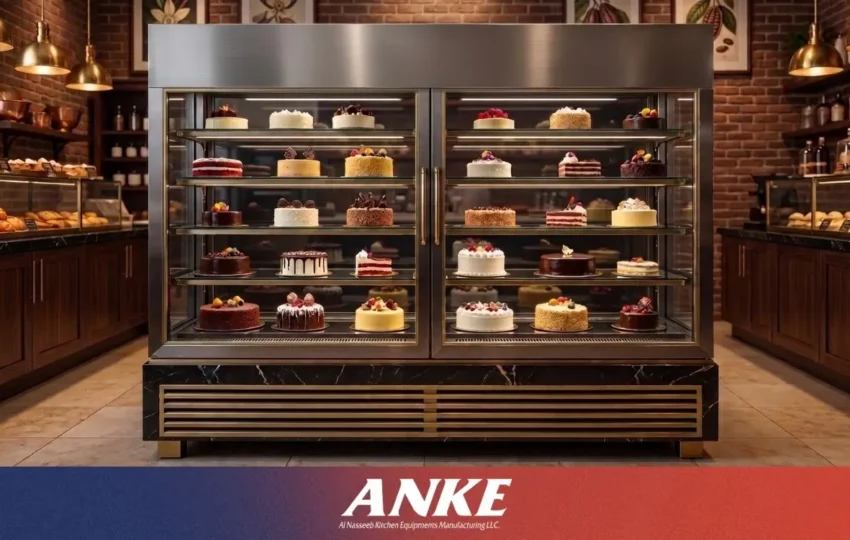 Cream cakes drying out inside a commercial cake display chiller because of strong airflow and low temperature control