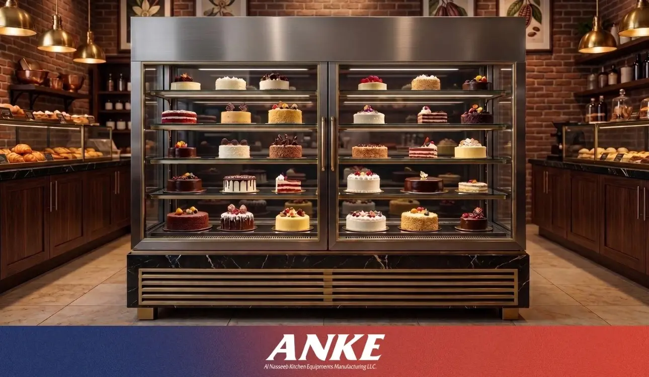 Cream cakes drying out inside a commercial cake display chiller because of strong airflow and low temperature control
