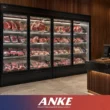 ANKE commercial meat display counter with per-shelf LED lighting and argon-filled insulated glass for UAE butchery sales